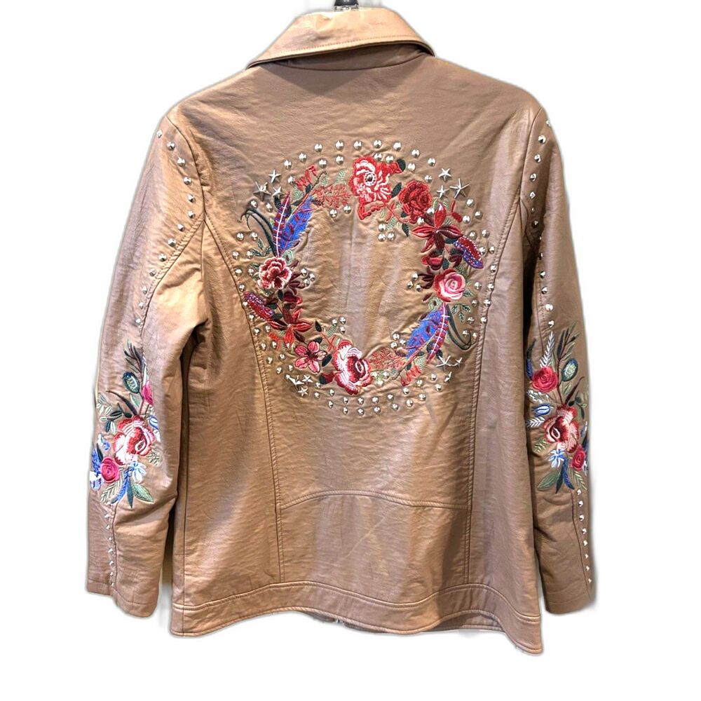 Ameri Mode Floral Embroidered and Studded Moto Jacket - Size Small - NWOT